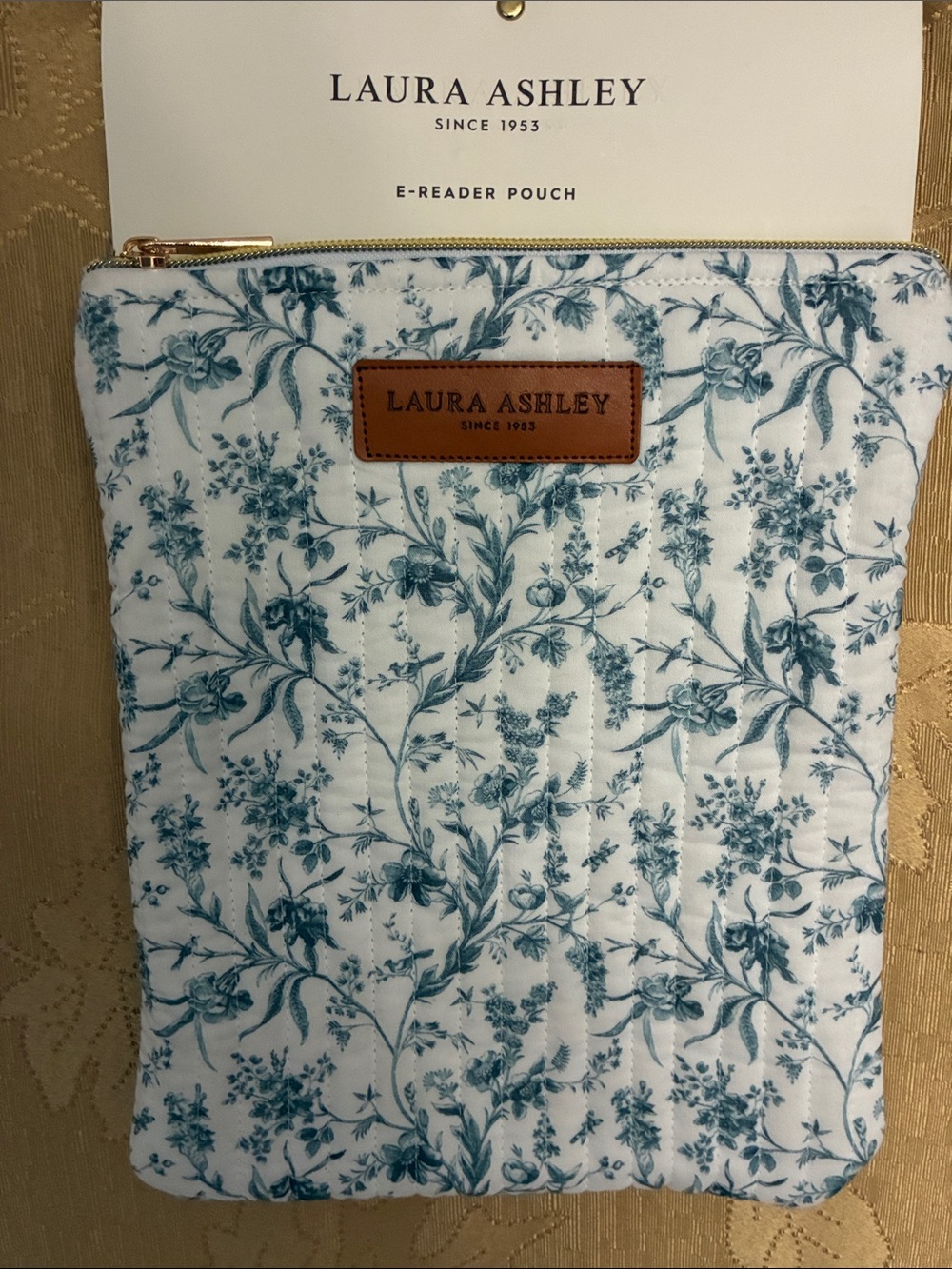 Laura Ashley White and Blue Floral Quilted E Reader Pouch
